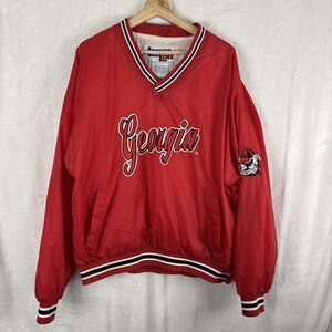 Vintage Georgia Bulldogs Locker Line Pullover V Neck Windbreaker Jacket Red 2XL